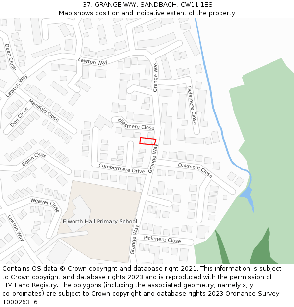 37, GRANGE WAY, SANDBACH, CW11 1ES: Location map and indicative extent of plot