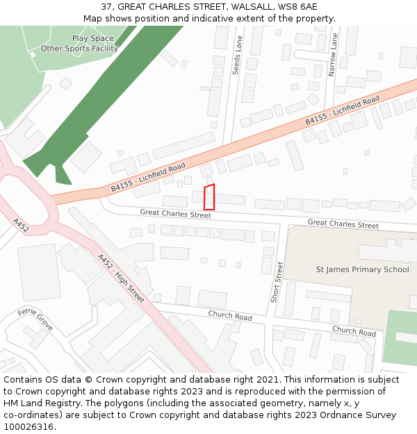 37, GREAT CHARLES STREET, WALSALL, WS8 6AE: Location map and indicative extent of plot