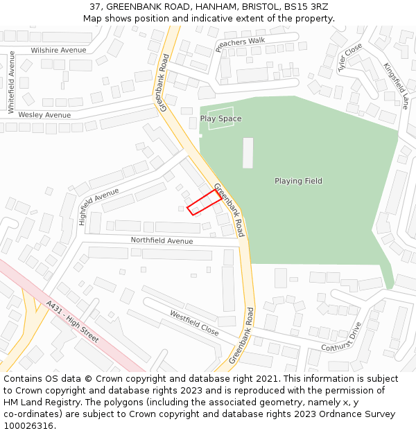 37, GREENBANK ROAD, HANHAM, BRISTOL, BS15 3RZ: Location map and indicative extent of plot