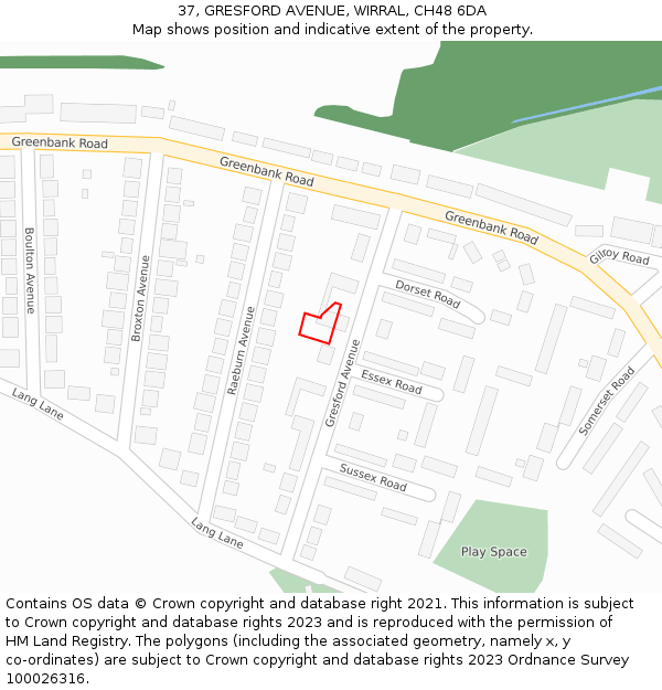 37, GRESFORD AVENUE, WIRRAL, CH48 6DA: Location map and indicative extent of plot