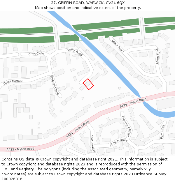 37, GRIFFIN ROAD, WARWICK, CV34 6QX: Location map and indicative extent of plot