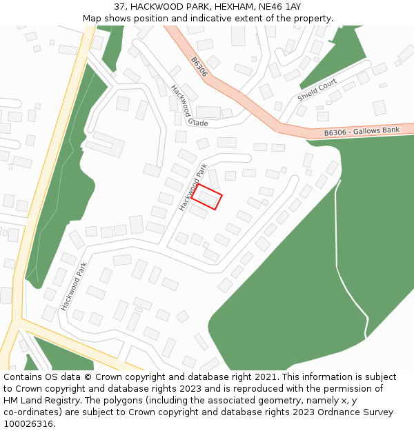 37, HACKWOOD PARK, HEXHAM, NE46 1AY: Location map and indicative extent of plot