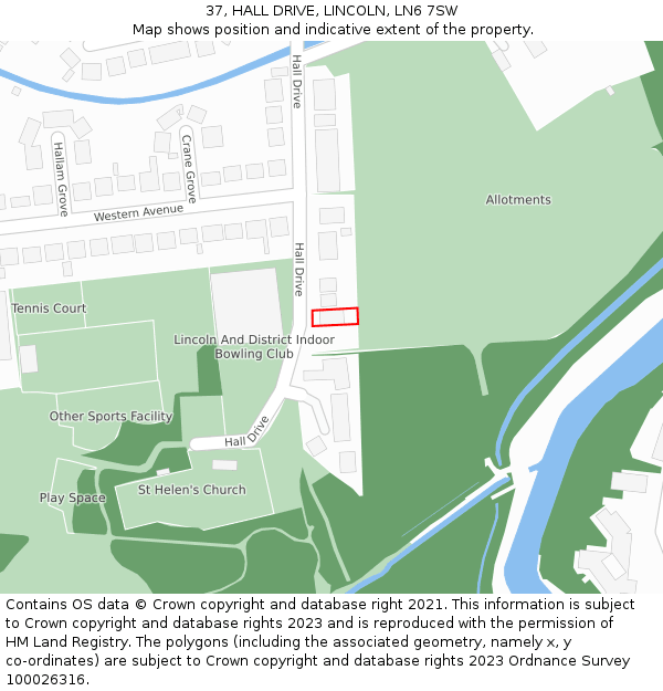 37, HALL DRIVE, LINCOLN, LN6 7SW: Location map and indicative extent of plot