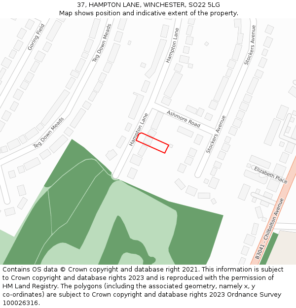 37, HAMPTON LANE, WINCHESTER, SO22 5LG: Location map and indicative extent of plot