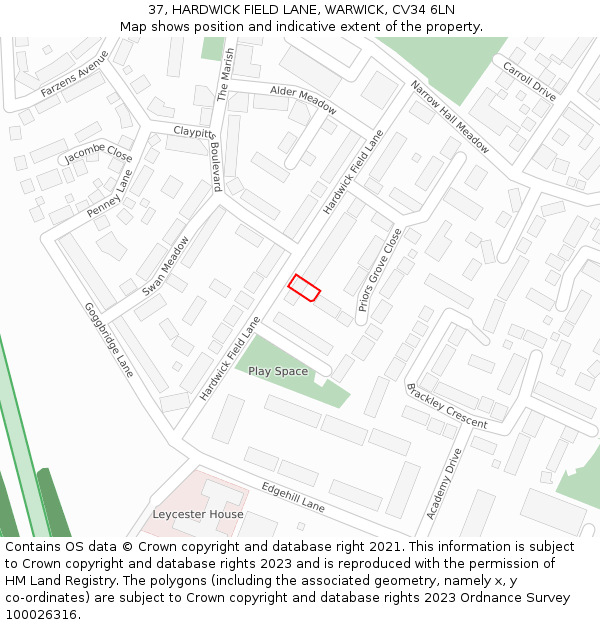 37, HARDWICK FIELD LANE, WARWICK, CV34 6LN: Location map and indicative extent of plot