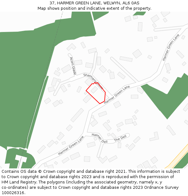 37, HARMER GREEN LANE, WELWYN, AL6 0AS: Location map and indicative extent of plot