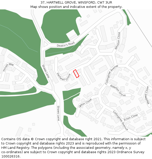 37, HARTWELL GROVE, WINSFORD, CW7 3UR: Location map and indicative extent of plot