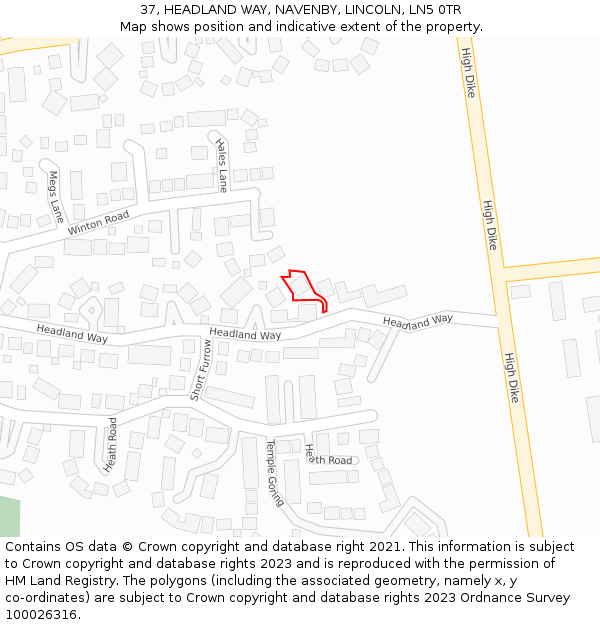 37, HEADLAND WAY, NAVENBY, LINCOLN, LN5 0TR: Location map and indicative extent of plot