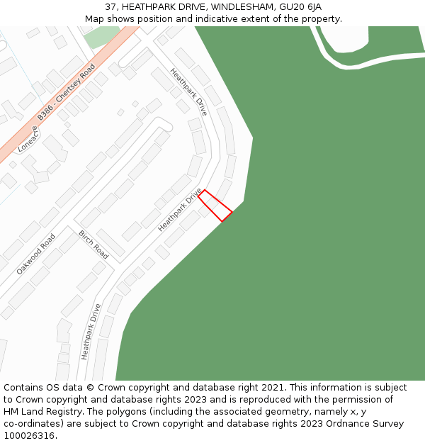 37, HEATHPARK DRIVE, WINDLESHAM, GU20 6JA: Location map and indicative extent of plot