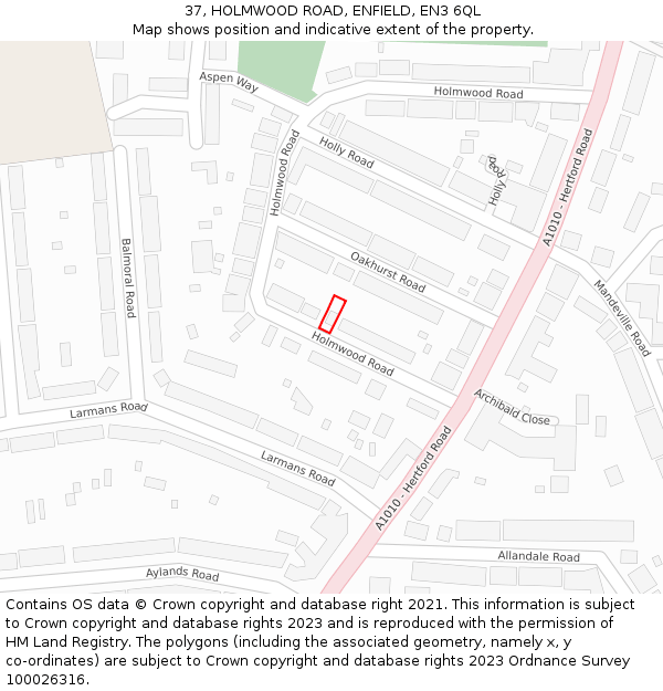 37, HOLMWOOD ROAD, ENFIELD, EN3 6QL: Location map and indicative extent of plot
