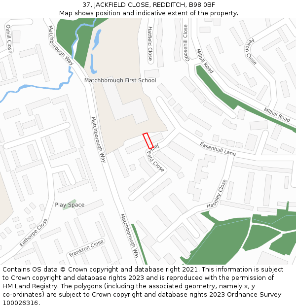 37, JACKFIELD CLOSE, REDDITCH, B98 0BF: Location map and indicative extent of plot