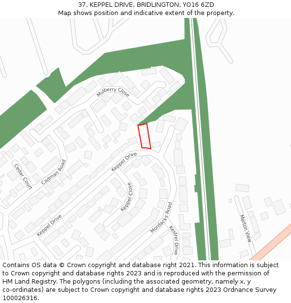 37, KEPPEL DRIVE, BRIDLINGTON, YO16 6ZD: Location map and indicative extent of plot