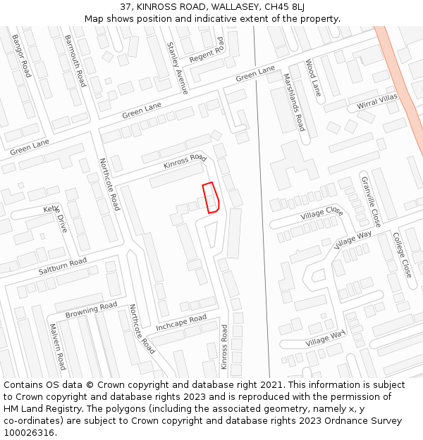 37, KINROSS ROAD, WALLASEY, CH45 8LJ: Location map and indicative extent of plot