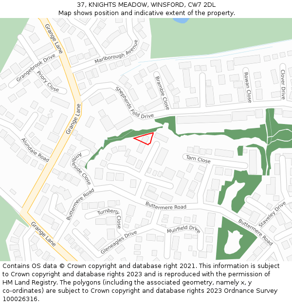 37, KNIGHTS MEADOW, WINSFORD, CW7 2DL: Location map and indicative extent of plot