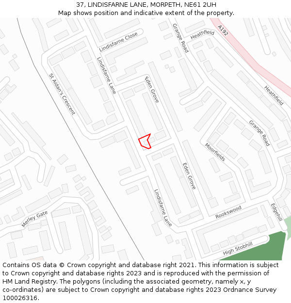 37, LINDISFARNE LANE, MORPETH, NE61 2UH: Location map and indicative extent of plot