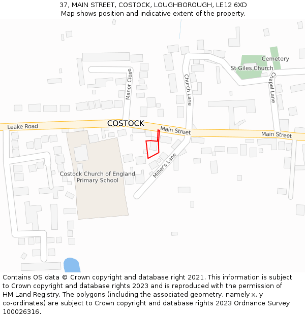 37, MAIN STREET, COSTOCK, LOUGHBOROUGH, LE12 6XD: Location map and indicative extent of plot