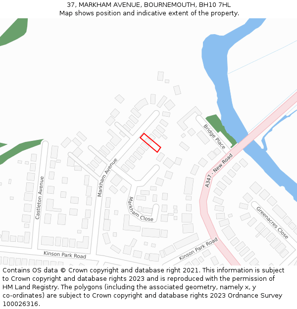 37, MARKHAM AVENUE, BOURNEMOUTH, BH10 7HL: Location map and indicative extent of plot
