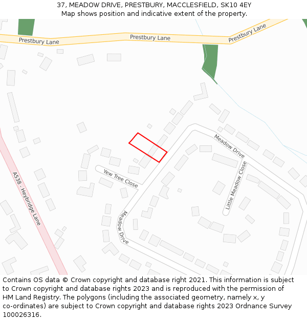 37, MEADOW DRIVE, PRESTBURY, MACCLESFIELD, SK10 4EY: Location map and indicative extent of plot
