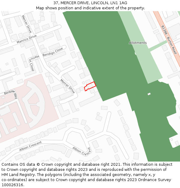37, MERCER DRIVE, LINCOLN, LN1 1AG: Location map and indicative extent of plot