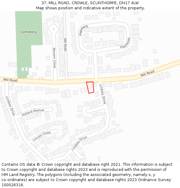 37, MILL ROAD, CROWLE, SCUNTHORPE, DN17 4LW: Location map and indicative extent of plot