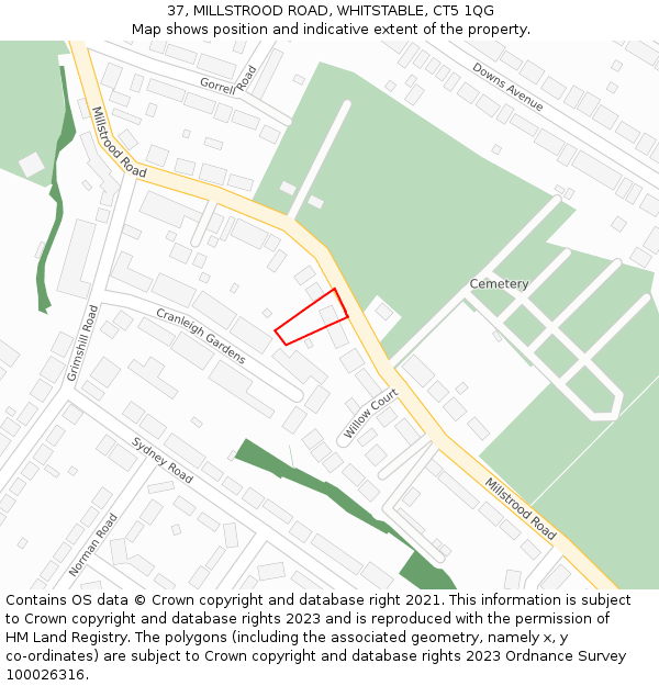 37, MILLSTROOD ROAD, WHITSTABLE, CT5 1QG: Location map and indicative extent of plot