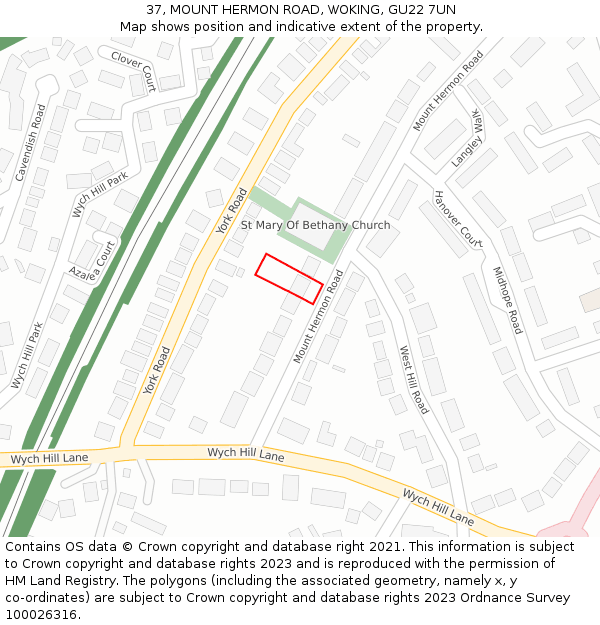 37, MOUNT HERMON ROAD, WOKING, GU22 7UN: Location map and indicative extent of plot