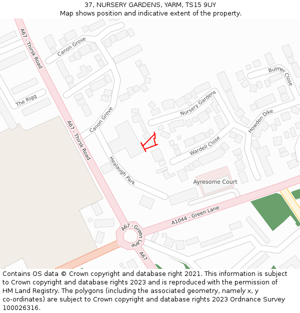 37, NURSERY GARDENS, YARM, TS15 9UY: Location map and indicative extent of plot