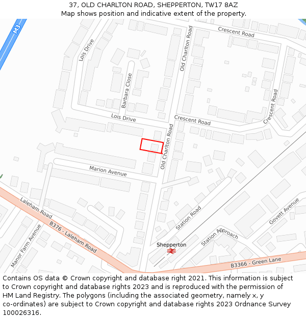 37, OLD CHARLTON ROAD, SHEPPERTON, TW17 8AZ: Location map and indicative extent of plot