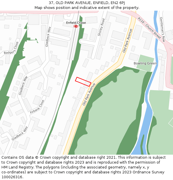 37, OLD PARK AVENUE, ENFIELD, EN2 6PJ: Location map and indicative extent of plot