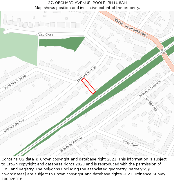 37, ORCHARD AVENUE, POOLE, BH14 8AH: Location map and indicative extent of plot