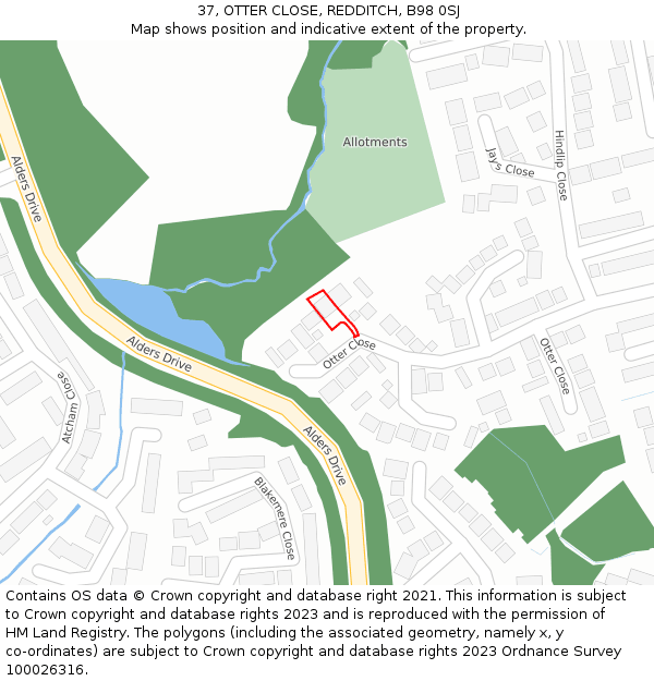 37, OTTER CLOSE, REDDITCH, B98 0SJ: Location map and indicative extent of plot