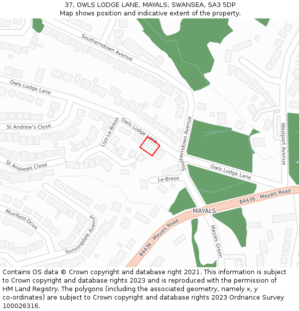 37, OWLS LODGE LANE, MAYALS, SWANSEA, SA3 5DP: Location map and indicative extent of plot