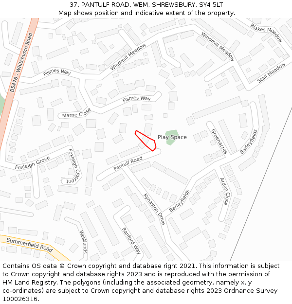 37, PANTULF ROAD, WEM, SHREWSBURY, SY4 5LT: Location map and indicative extent of plot
