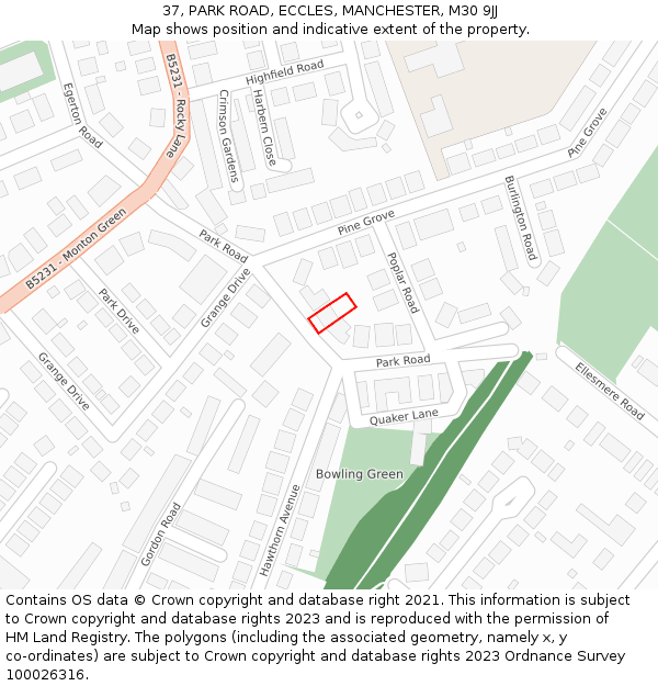 37, PARK ROAD, ECCLES, MANCHESTER, M30 9JJ: Location map and indicative extent of plot