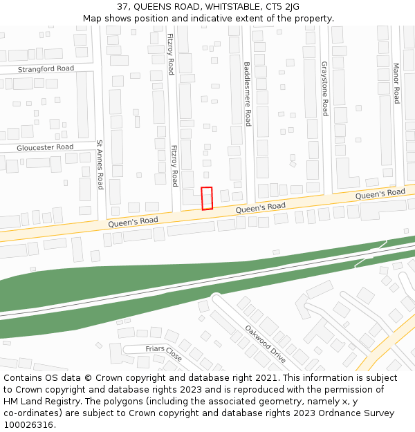 37, QUEENS ROAD, WHITSTABLE, CT5 2JG: Location map and indicative extent of plot