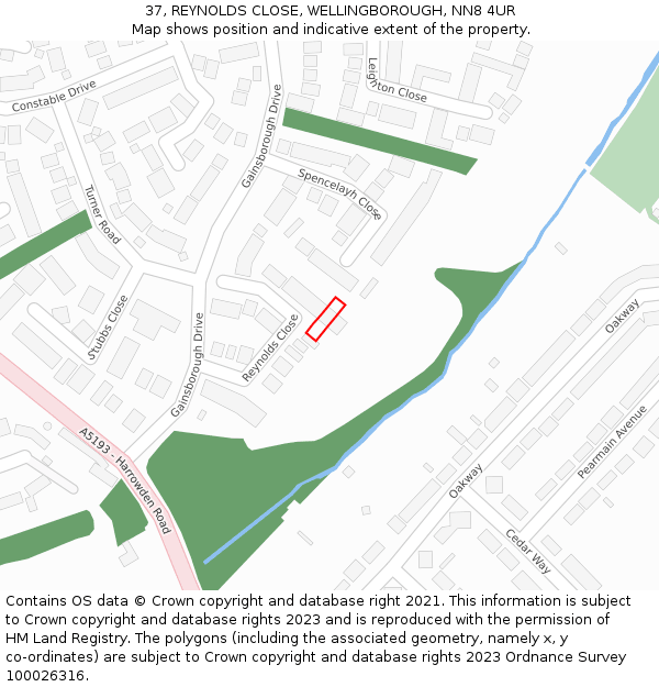 37, REYNOLDS CLOSE, WELLINGBOROUGH, NN8 4UR: Location map and indicative extent of plot