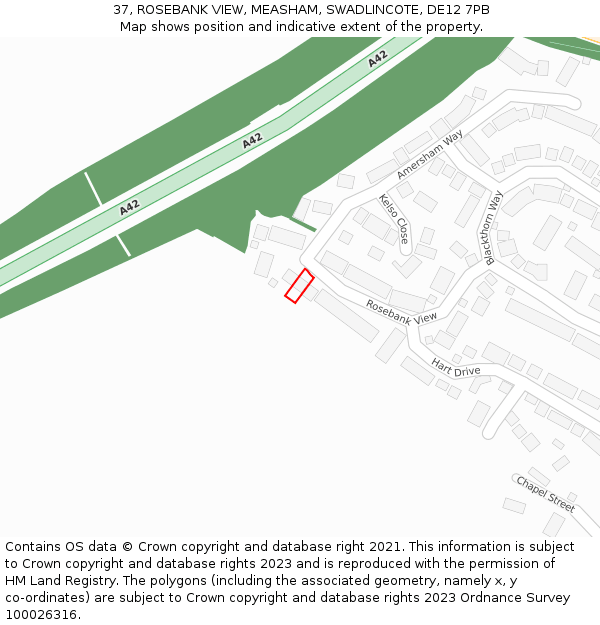 37, ROSEBANK VIEW, MEASHAM, SWADLINCOTE, DE12 7PB: Location map and indicative extent of plot