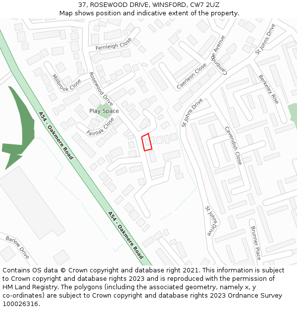 37, ROSEWOOD DRIVE, WINSFORD, CW7 2UZ: Location map and indicative extent of plot