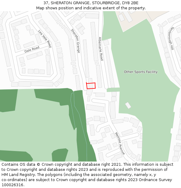 37, SHERATON GRANGE, STOURBRIDGE, DY8 2BE: Location map and indicative extent of plot