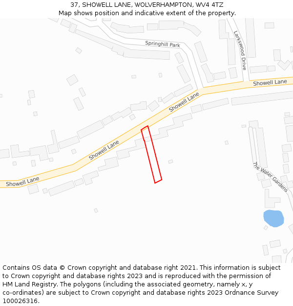 37, SHOWELL LANE, WOLVERHAMPTON, WV4 4TZ: Location map and indicative extent of plot