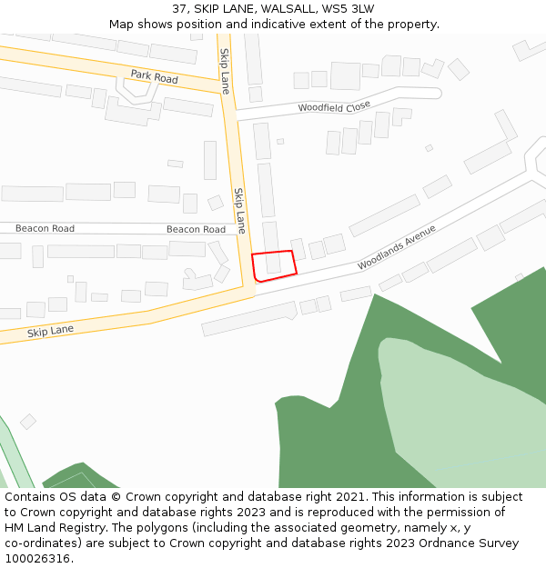 37, SKIP LANE, WALSALL, WS5 3LW: Location map and indicative extent of plot