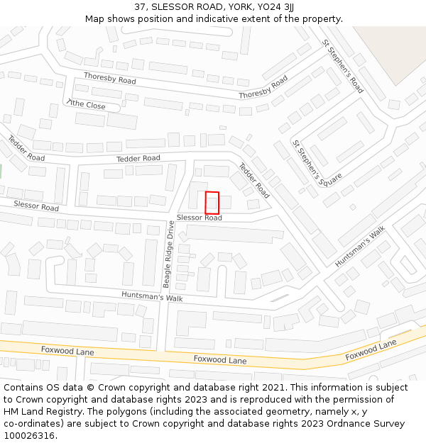 37, SLESSOR ROAD, YORK, YO24 3JJ: Location map and indicative extent of plot