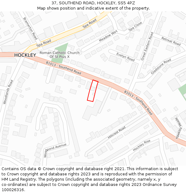 37, SOUTHEND ROAD, HOCKLEY, SS5 4PZ: Location map and indicative extent of plot