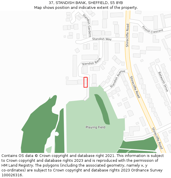 37, STANDISH BANK, SHEFFIELD, S5 8YB: Location map and indicative extent of plot