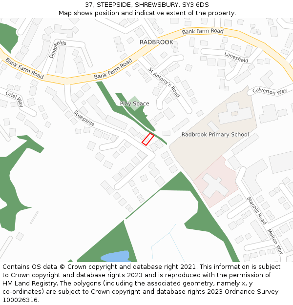 37, STEEPSIDE, SHREWSBURY, SY3 6DS: Location map and indicative extent of plot