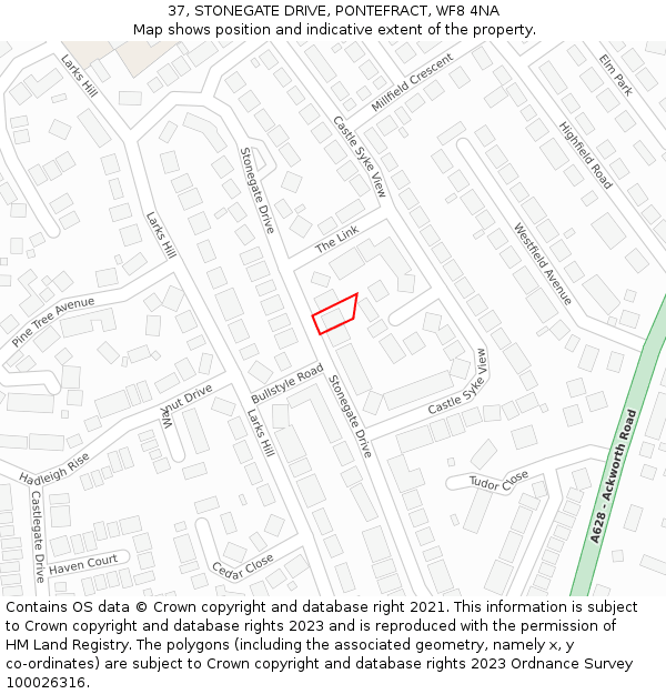 37, STONEGATE DRIVE, PONTEFRACT, WF8 4NA: Location map and indicative extent of plot