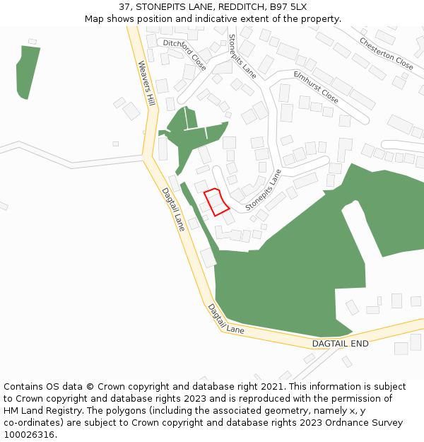 37, STONEPITS LANE, REDDITCH, B97 5LX: Location map and indicative extent of plot