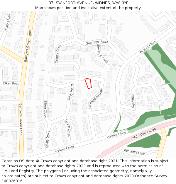 37, SWINFORD AVENUE, WIDNES, WA8 3YF: Location map and indicative extent of plot