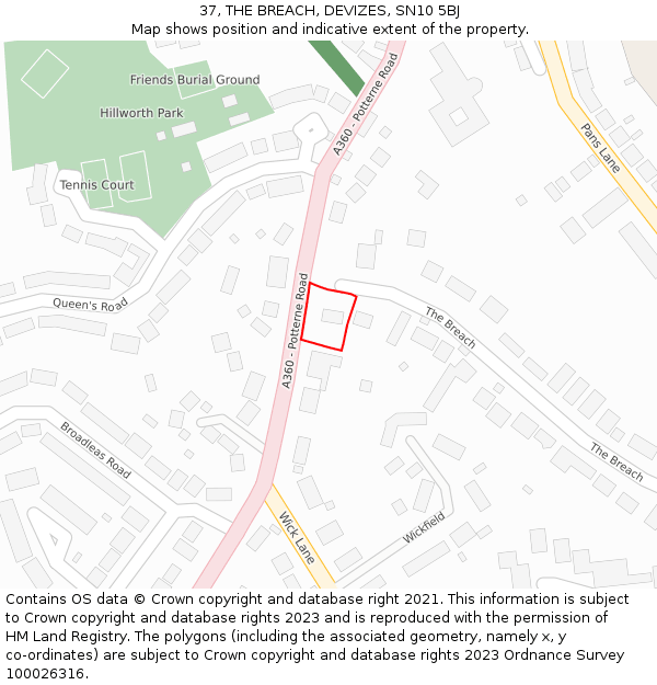 37, THE BREACH, DEVIZES, SN10 5BJ: Location map and indicative extent of plot