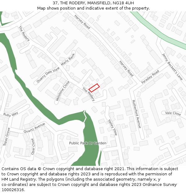 37, THE RODERY, MANSFIELD, NG18 4UH: Location map and indicative extent of plot